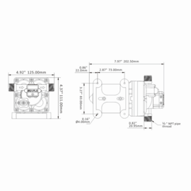 Membraanpomp (drinkwaterpomp), 12V, 7.6 L/min, uitschakeldruk 3.8 bar