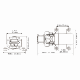 Membraanpomp (drinkwaterpomp), 24V, 5.6 L/min, uitschakeldruk 2.8 bar